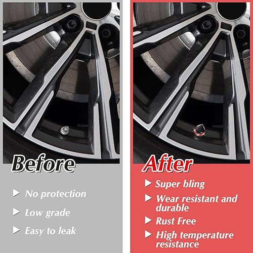 Miniatura 3 de ToBeQueen Tapones de válvula de color rojo brillante, paquete de 4 tapones de válvula de neumáticos hechos a mano con diamantes de imitación rojos