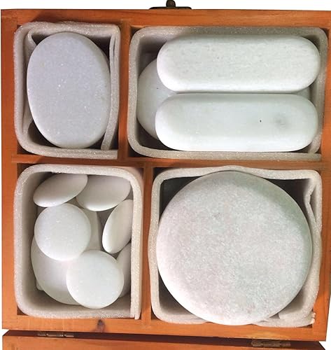 Zabrina Juego de 20 piedras de masaje de piedra fría hechas a mano con piedra de mármol