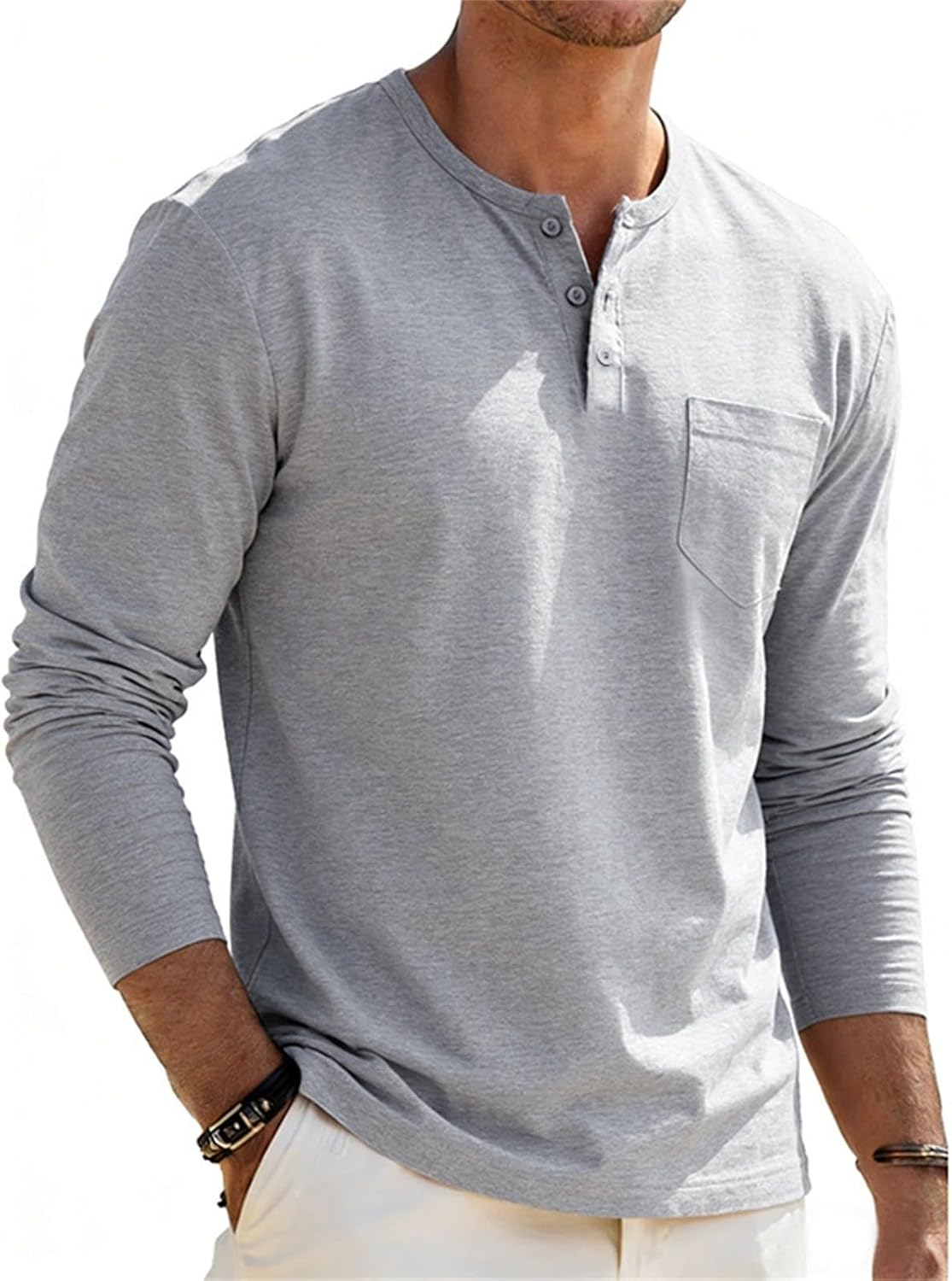 Men Ribbed Henley Shirt,High Stretch Slim Fit 4 Button V Neck Layering Top