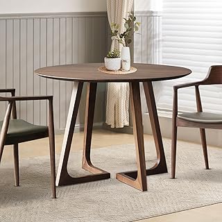 Walnut Round Dining Table for 4, 35.4" Small Wood Round Kitchen Table with Solid