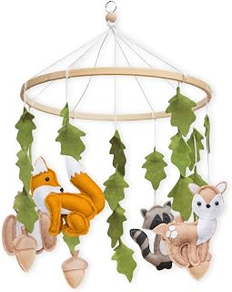 First Landings Woodland Baby Crib Mobile - Forest Animals Fox Deer Raccoon Owl - Gender Neutral Nursery Decor