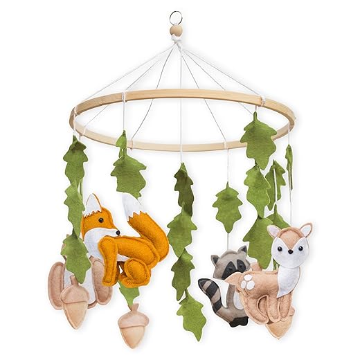 Woodland Mobile for Crib by First Landings - Baby Nursery Mobiles - Woodland Nursery Decor - Crib Mobile Baby Boys and Girls - Baby Mobile with Fox Decor - Forest Animals Woodlands Theme - Baby Gift