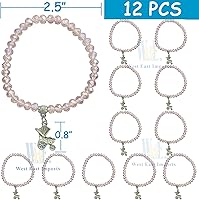 Vista 2 de WE Pulsera elástica de cristal rosa para baby shower con dije de carro de bebé (12 piezas)