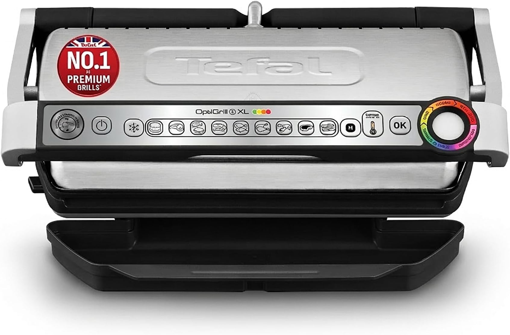 Tefal Optigrill Plus XL, 9 Cooking Programs, Measure Cook Technology, Temperature Intelligence, Removable Non-Stick Plates, Dishwasher Safe, GC722D40 - Stainless Steel