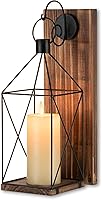 Staymoment Farmhouse Candle Sconces Wall Decor - Rustic Wood Board Black Metal Lantern Holder for Living Room Porch Yard