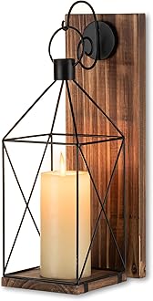 Staymoment Wall Candle Sconce Metal Lantern - Indoor Wood Rustic Candle Holder Decorative Black Candle Lantern for Farmhouse Yard Porch Pathway, 13.4" Wall Decorations Home Decor, Brown