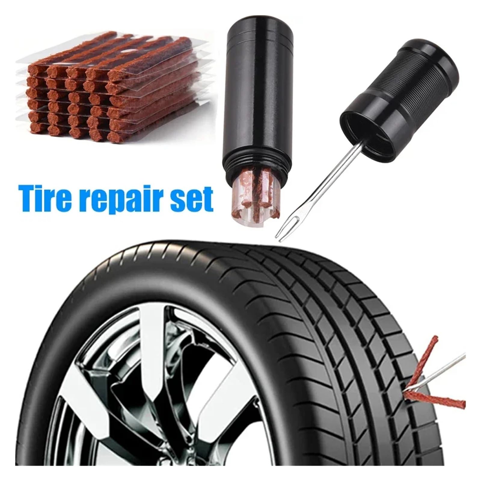 Tubeless Tyre Repair Kit with Rubber Strips & Plug Tools for Car Truck Motorcycle Emergency Puncture Hole Repair Set (zestaw 21 szt.)