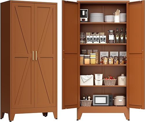 Miniatura 21 de COFaR Armario blanco de despensa de cocina con 2 puertas de granero, 3 estantes y patas ajustables, para armario, comedor, baño, sala de estar,