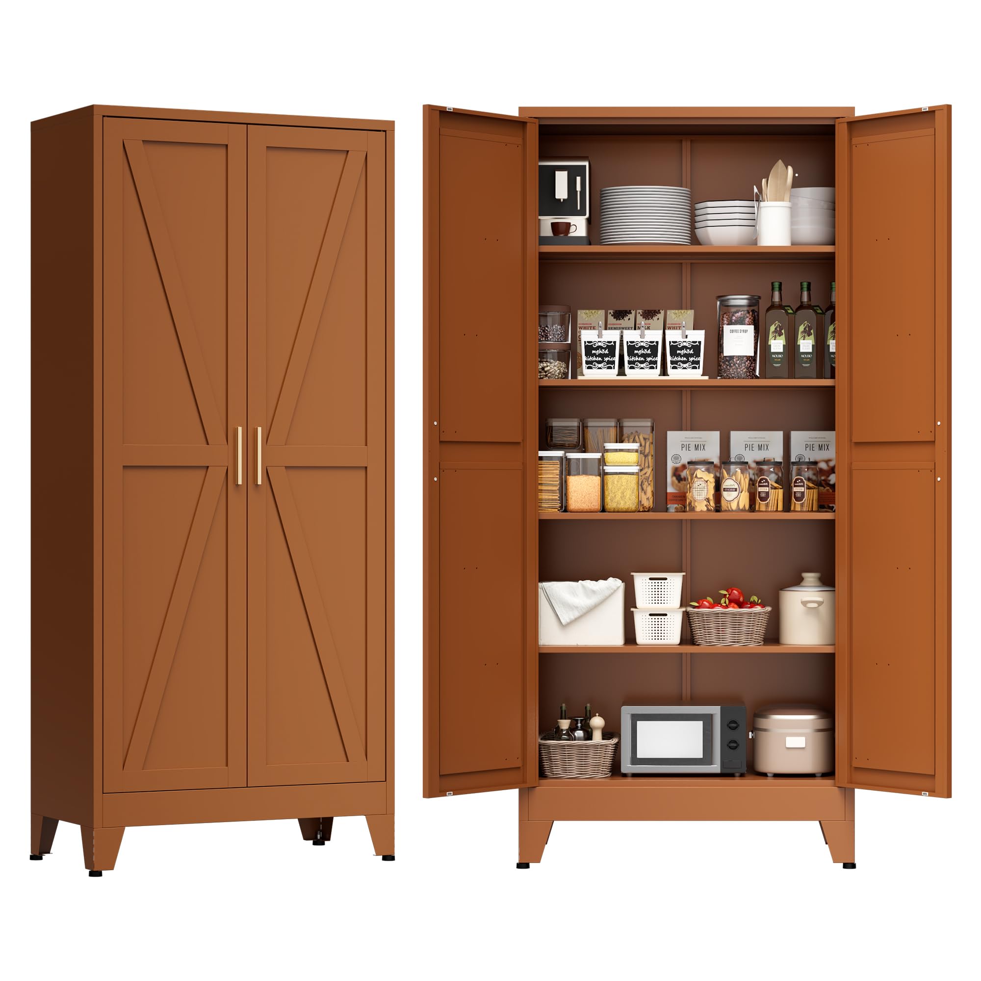 COFaR 5 Tier Antique Copper Pantry Cabinet