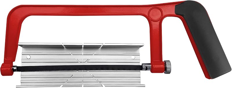Mini Hacksaw with Miter Box, 6" Metal Hand Saw with Bi-Metal HSS Blade, 5.3" Aluminum Miter Box for 45° 90° 135° Precision Cuts, Small Hack saw for Steel, Wood, PVC & Craft (HT0034)
