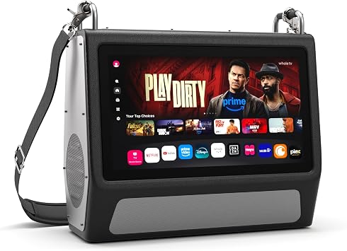 Portable TV 15.6 Inch 1080P Smart TV with 60W Speakers, Built-in 12+ Hrs Battery Powered Outdoor TV, Rechargeable Camping TV with ATSC Antenna, HDMI, WiFi, Android Apps for Camping, RV, Patio