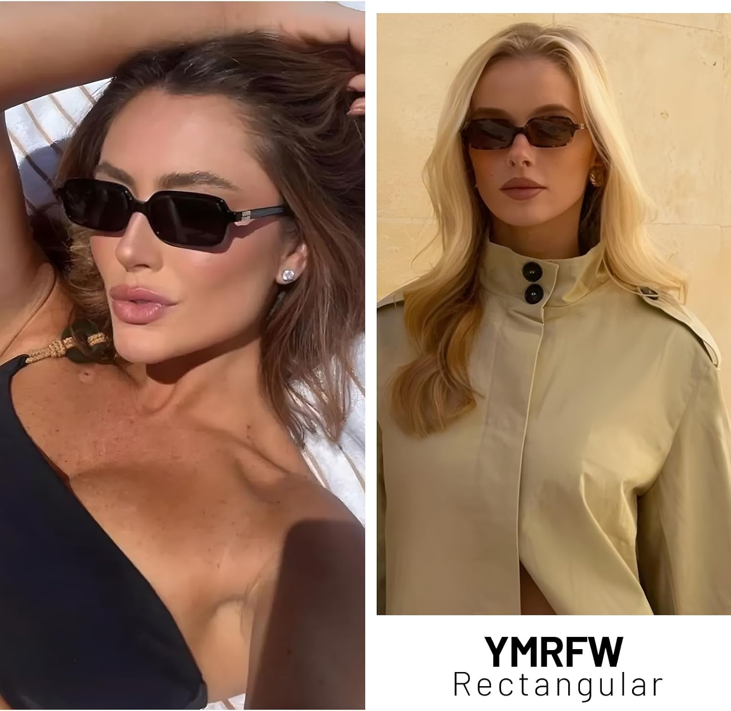 Retro Rectangular Sunglasses for Women Narrow Trendy Small 90s Style Square Frame UV Protection Sun Glasses