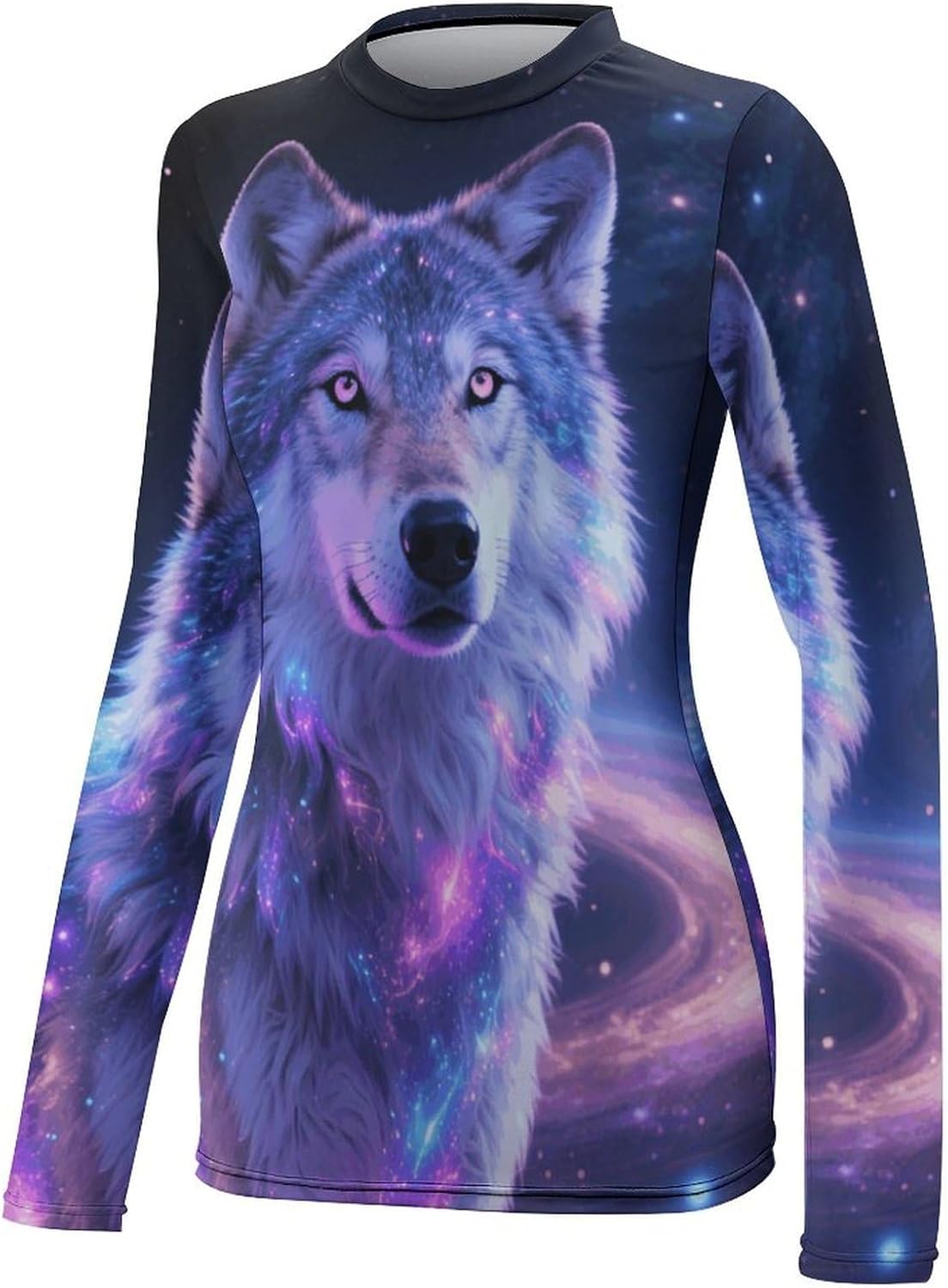 UPF 50+ Womens Sun Protection Shirts UV SPF T-Shirts Galaxy Wolf Long Sleeve Rash Guard Athletic Tops-