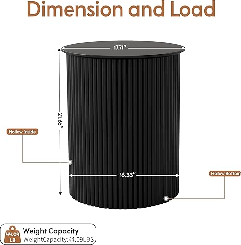 Miniatura 2 de AVZEAR Juego de 2 mesas auxiliares redondas pequeñas acanaladas, mesa auxiliar moderna de mediados de siglo, mesas de noche circulares de madera