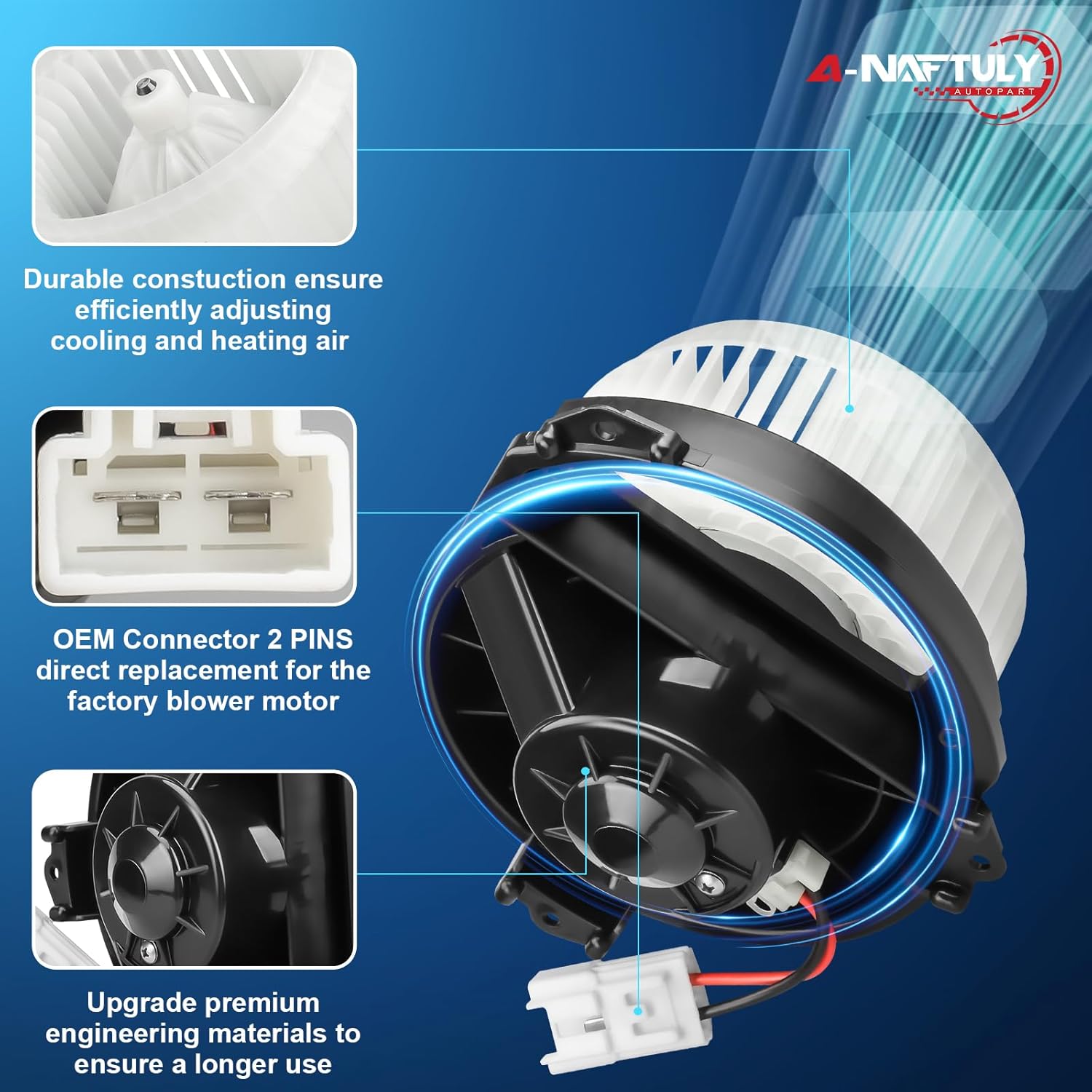 AC Blower Motor Fan Replacement Fits for 2014-2020 Jeep Grand Cherokee, 2015-2017 Chrysler 200 - HVAC Heater Blower Motor Assembly Front Side, Replaces# 700293, 68223053AC