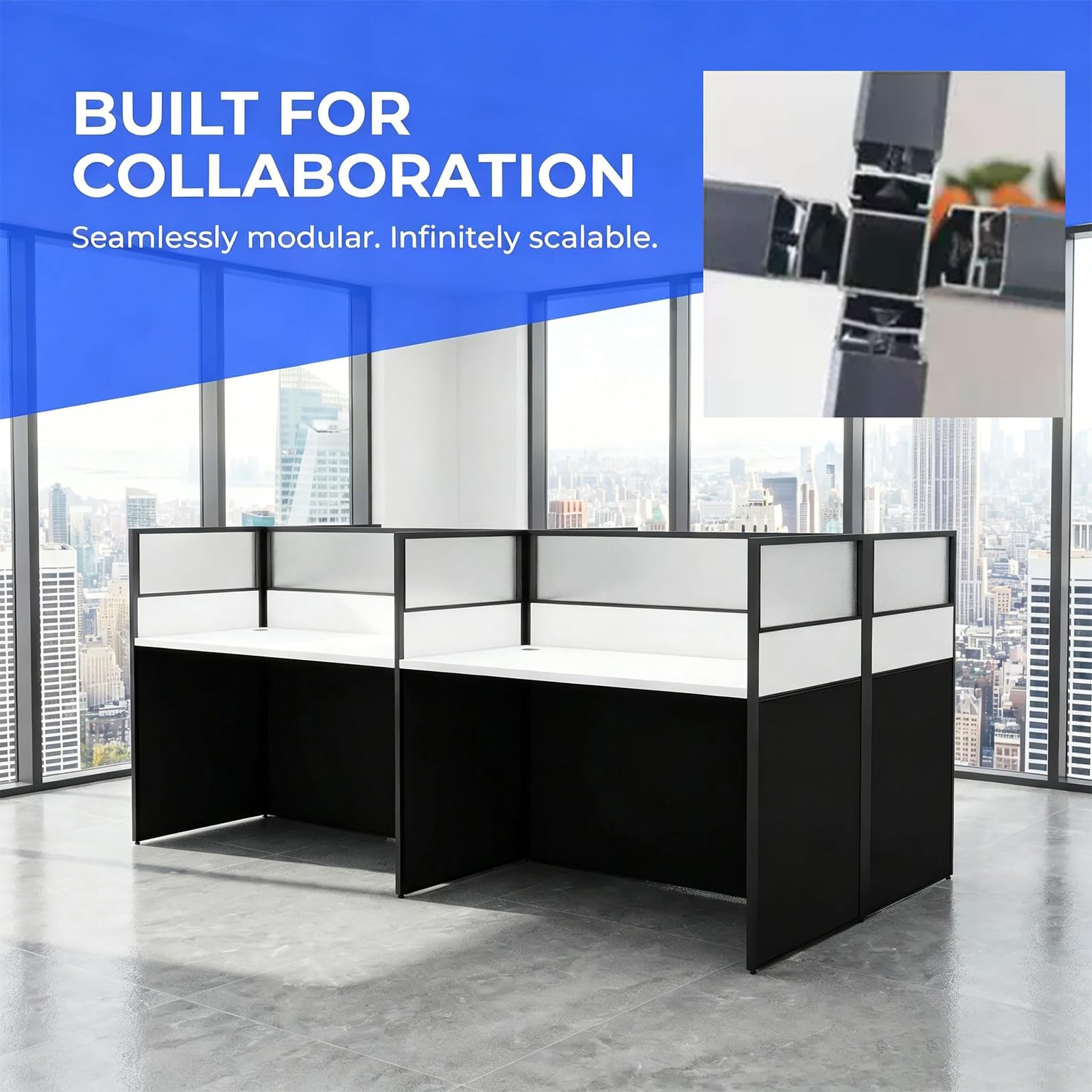 Postazione Ufficio, Scrivania per Cubicolo, Workstation con Pannelli Privacy e Passacavi, Scrivania Operativa per Startup, Spazi Commerciali e Call Center,2~Person~S