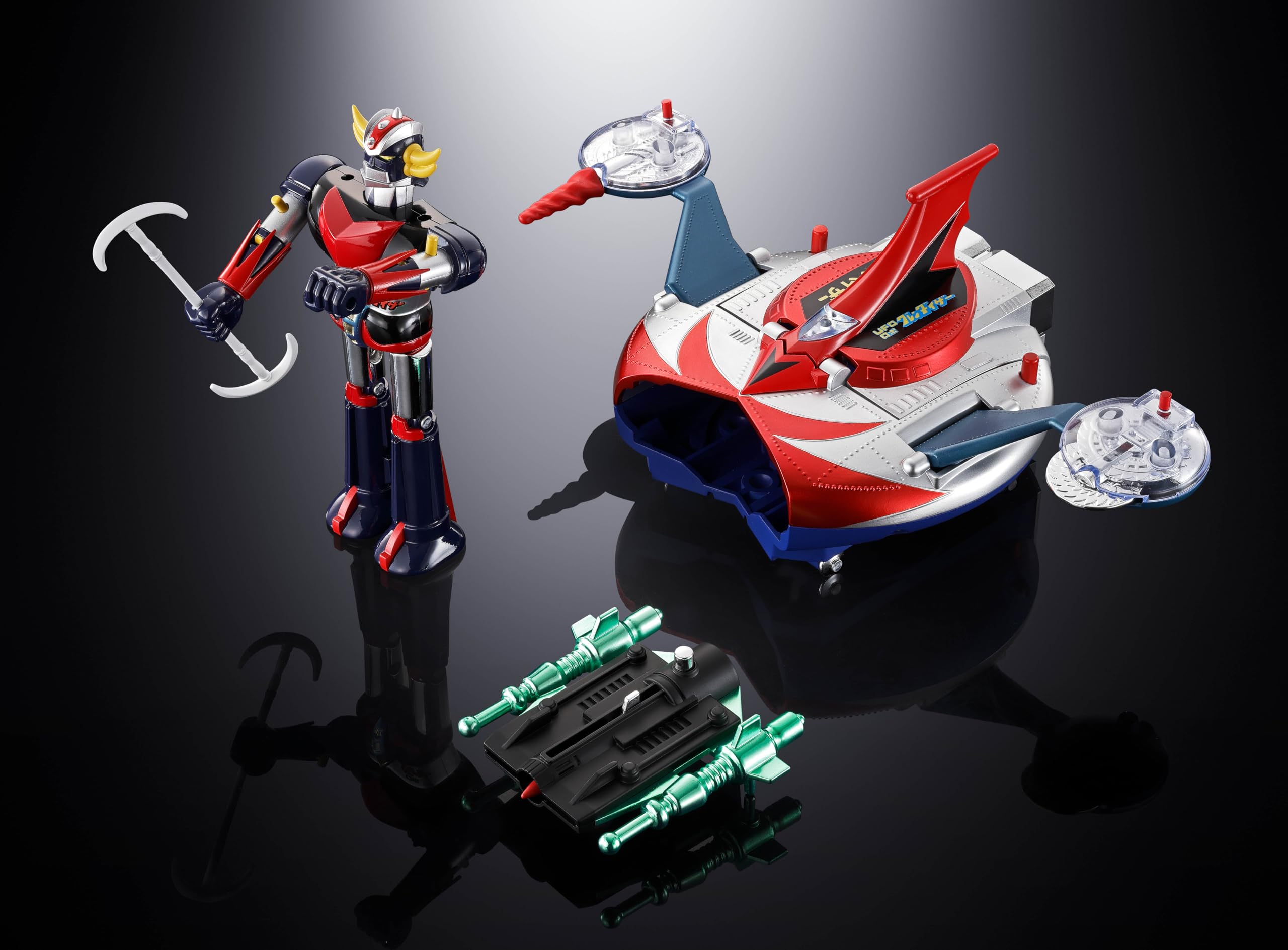 TAMASHII NATIONS Chogokin UFO Robo Glendazer Deluxe Glendizer & UFO Spazer, circa 135 e 120 mm, figura di azione pre-verniciata in ABS e PE