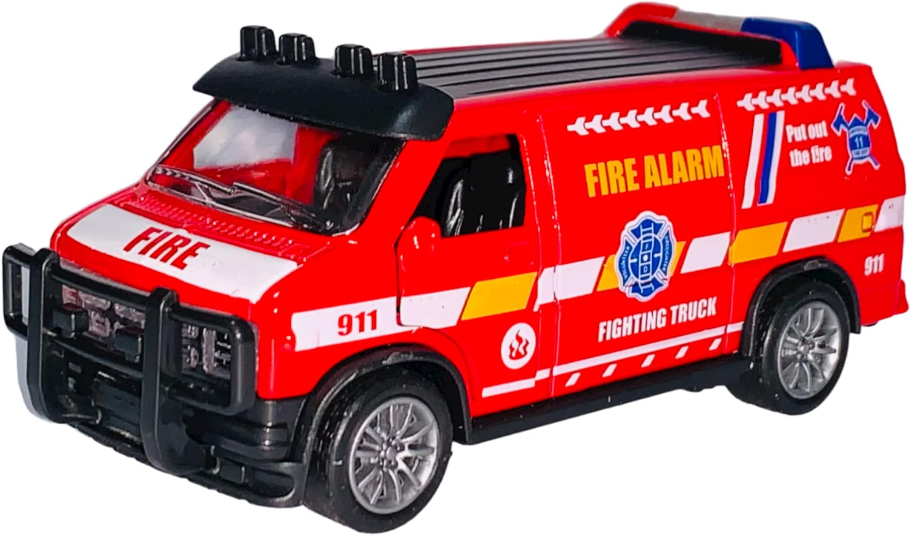 Miniature Mart Small Size Metal Die-Cast Pull Back & Go Mini Van Toy for Kids Front & Back Openable Doors | Toys for Boys | Color May Vary (911 Fire Fighting Truck)