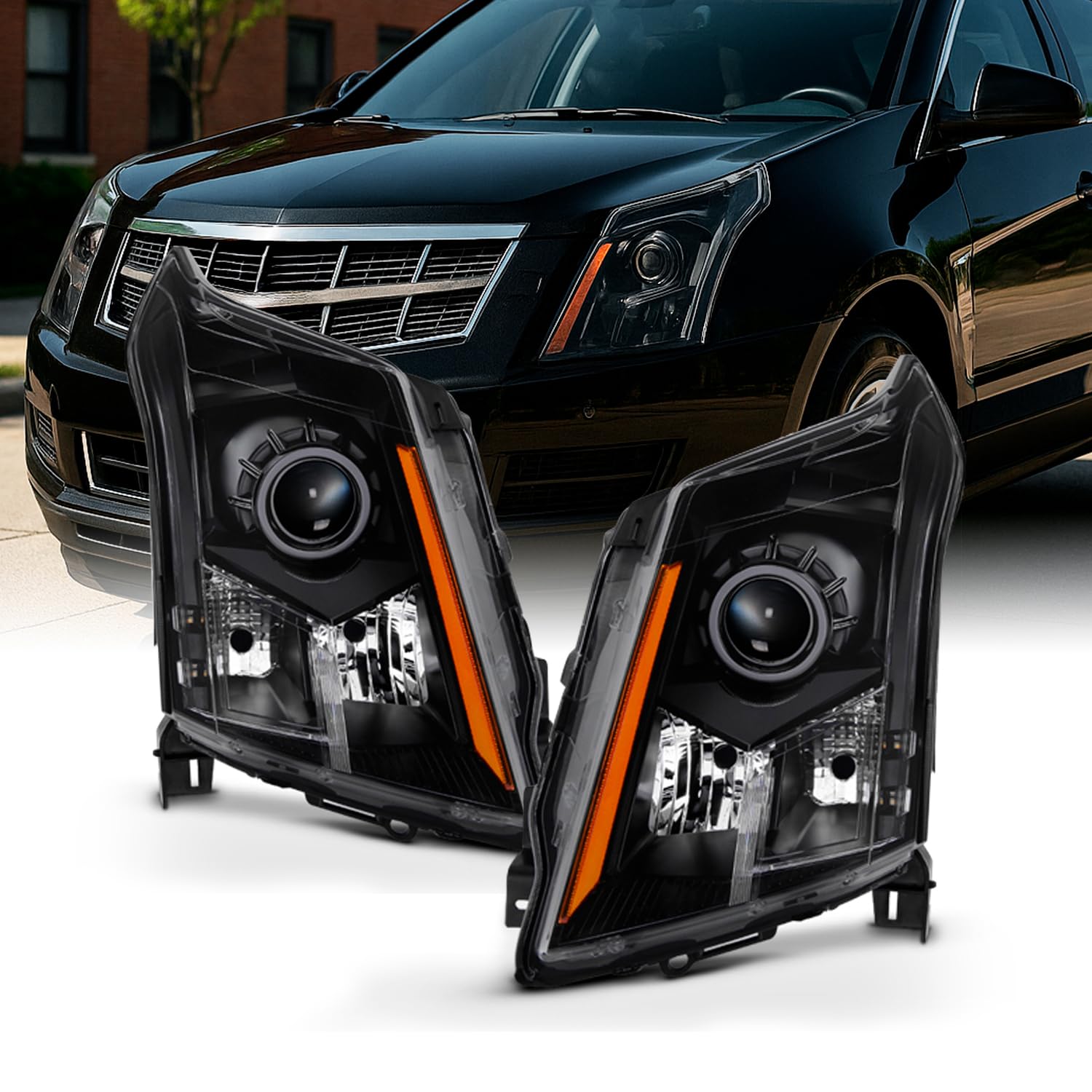AKKON - For Black 2010 2011 2012 2013 2014 2015 2016 Cadillac SRX Halogen Left+Right Side Headlights Set