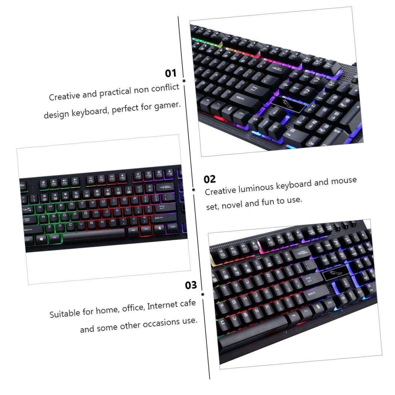 Clavier et Souris Gamer Filaire USB Lumineux Noir 104 Touches