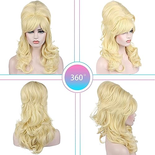 Miniatura 6 de Kalyss Peluca rubia de colmena para mujer, rizada, ondulada, larga, resistente al calor, pelo sintético para disfraz de cosplay (rubio)