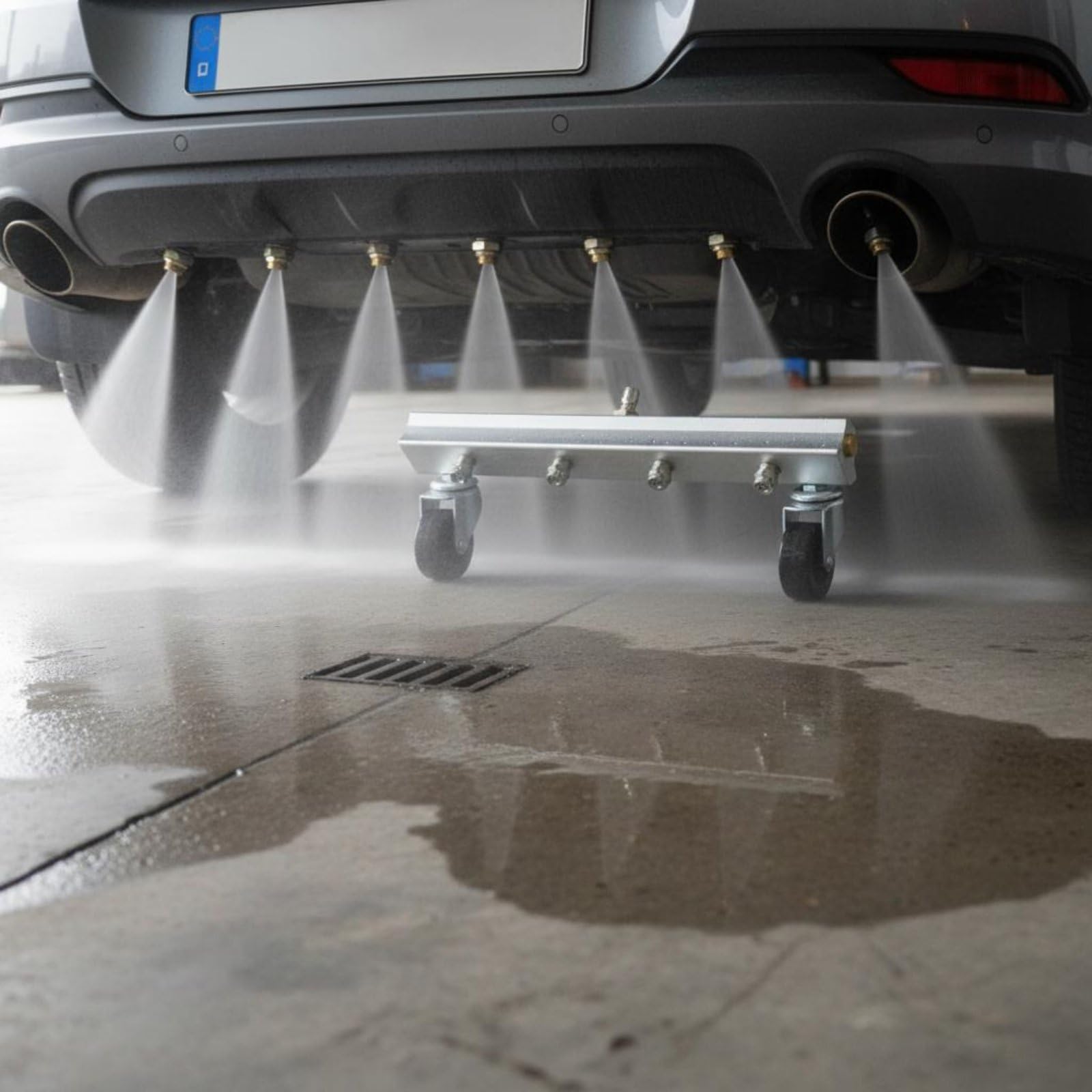 predolo Limpiador Bajos Coche con Ruedas Conexión Rápida Limpiador Coche Doble Función Pulverizadora con Ruedas para Lavado, 4 Nozzle Underbody