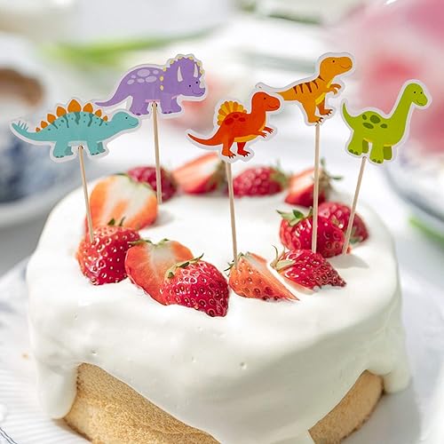 Miniatura 2 de 50 piezas de decoración de cupcakes de dinosaurio, bonitos adornos de dinosaurios para baby shower, suministros de decoración de fiesta de