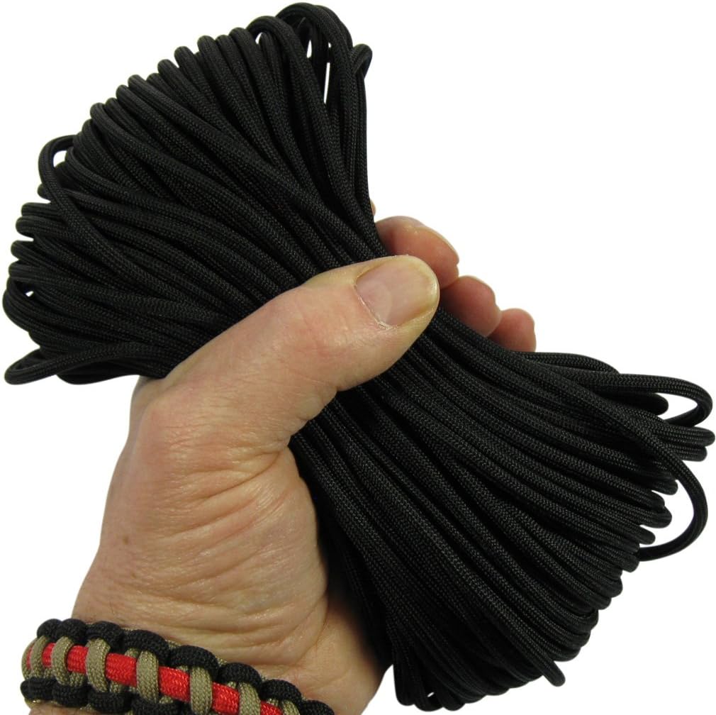 MilSpec Paracord Black 55 ft. Hank, Military Survival Braided Parachute 550 Cord. Use with Paracord Tools for Tent Camping, Hiking, Hunting Ropes, Bracelets & Projects. Plus 2 eBooks.