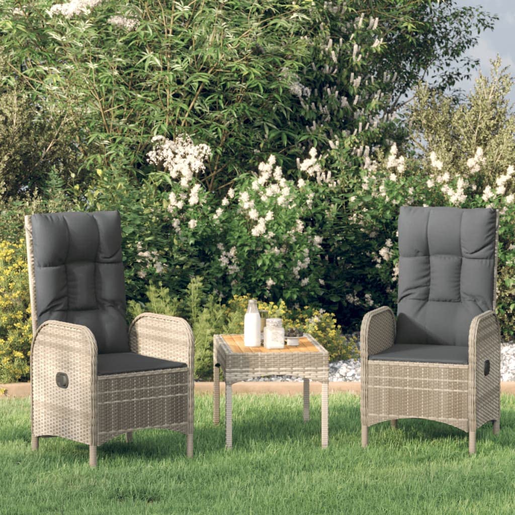 Salon de jardin 3 pièces en polyrotin gris et bois d'acacia pour votre terrasse