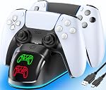 PS5 Controller Charger, Rysker PS5 Charger for PlayStation 5 Dualsense & Edge with RGB Light, Fast PS5 Charging Station with Cable for PlayStation 5 Console