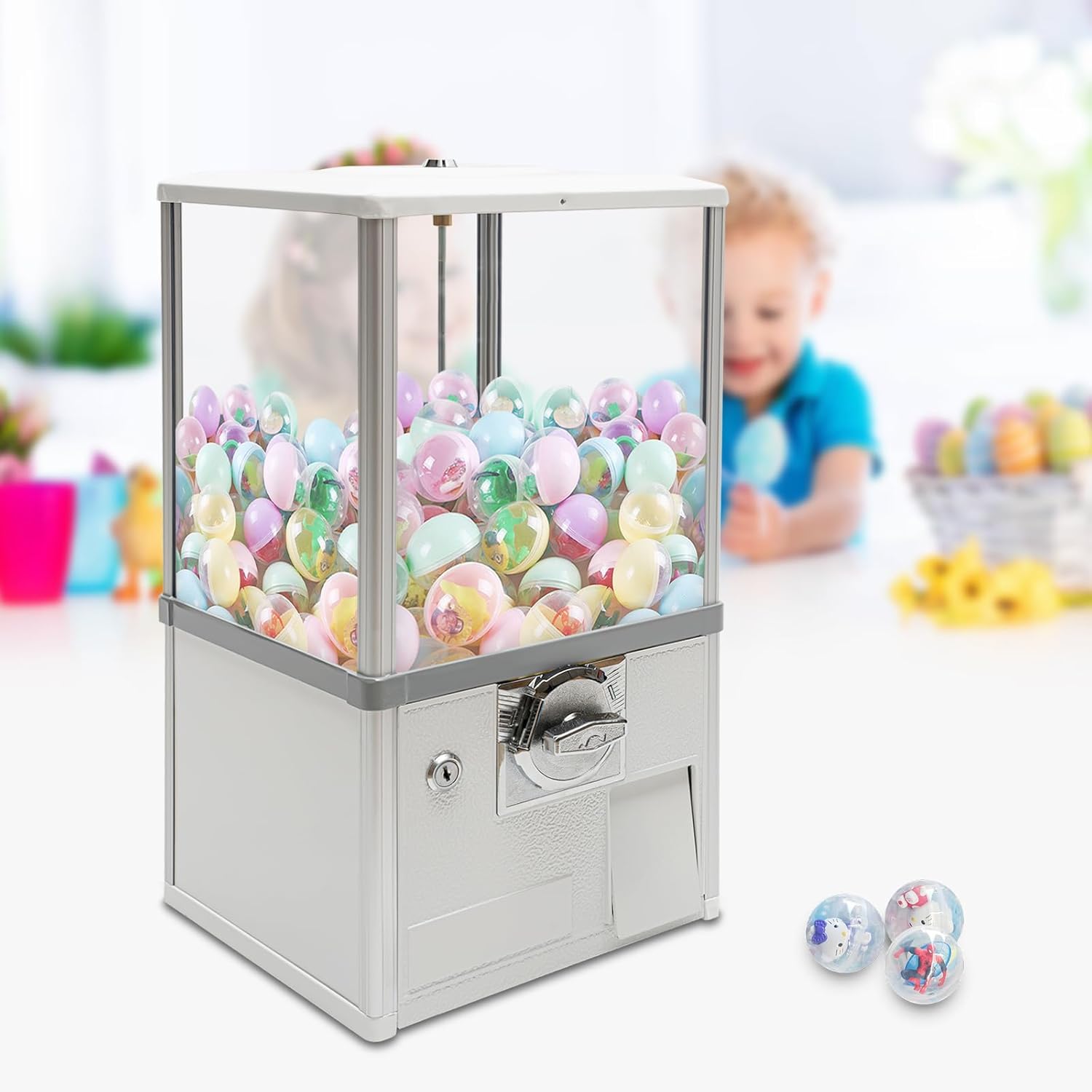 Vending Machine,Rectangle Bubble Gum Machine for Game Stores, Coin Operated Gumball Bank,3-5.5cm Ball Capsule Candy Bulk Gumball Machine for Retail Store