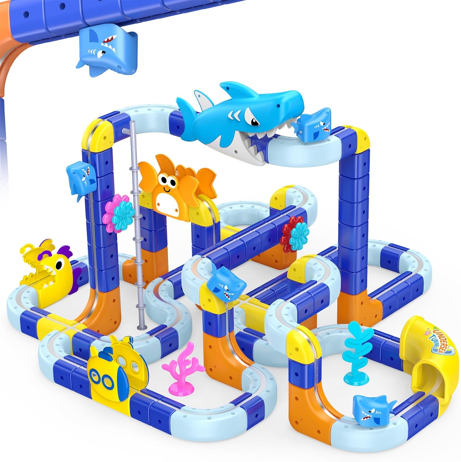 193PCS Magnetic Train Set: Shark Toys 3D Infinity Racer Electric Train Set for Kids Flexible Cube Rail Train Track with Anti-Gravity Train STEM Toys Gifts for 3 4 5 6 7 8 Year Old Boys Girls