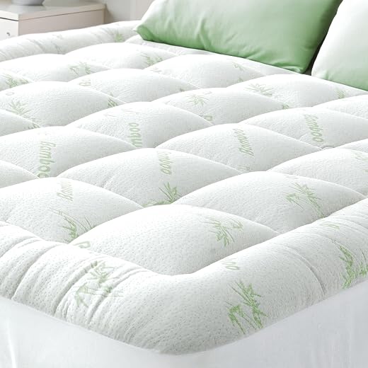 Viscose Made from Bamboo Twin Mattress Topper - Thick Cooling Breathable Pillow Top Mattress Pad for Back Pain Relief - Deep Pocket Topper Fits 8-20 Inches Mattress, Green