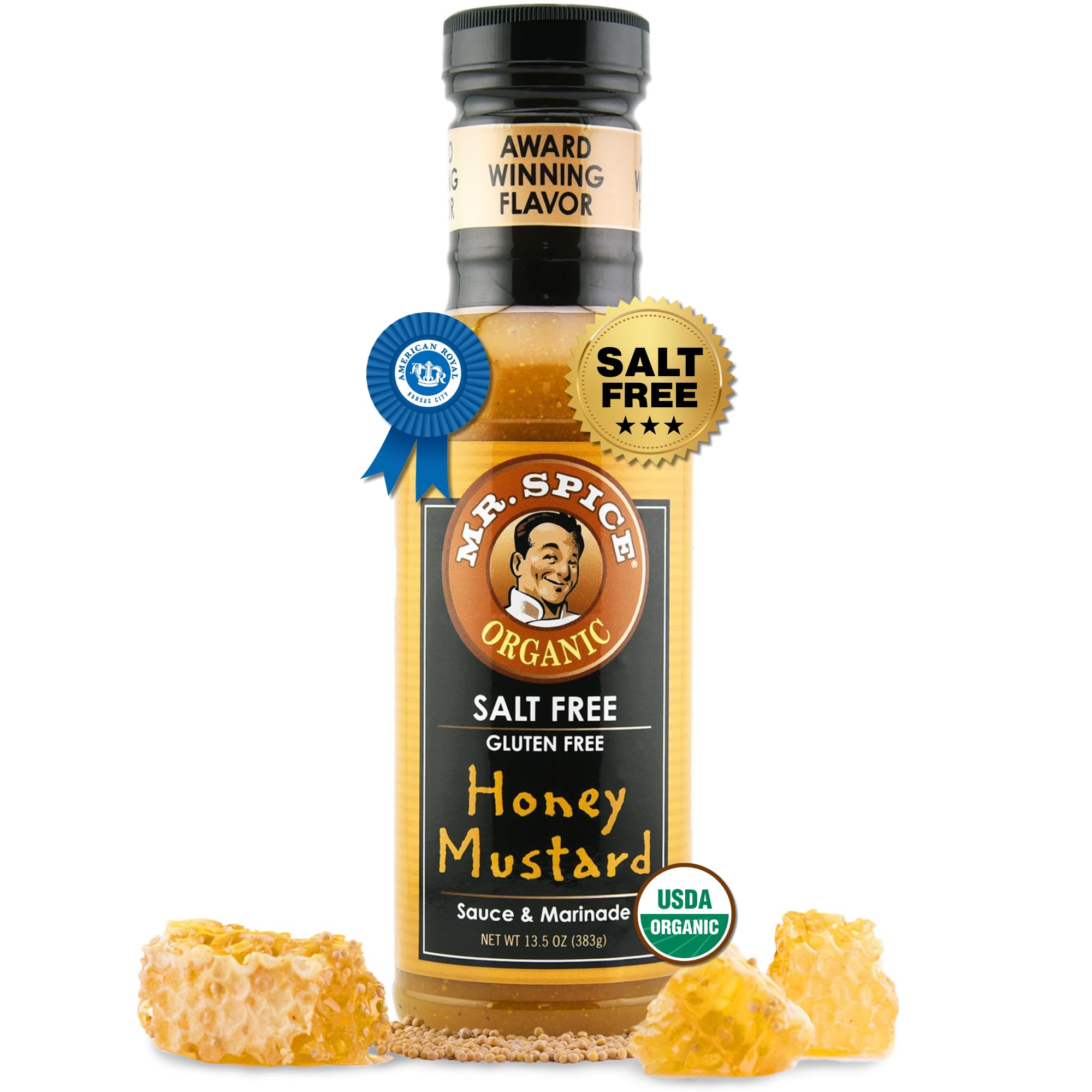 Mr. Spice Organic Honey Mustard Sauce, Salt Free Honey Mustard Dipping Sauce (0 mg/serv), Gluten Free, Low Sodium Sauces for Marinade and Dressing, No Salt Award-Winning Flavor, 13.5 Ounce (Pack of 1)