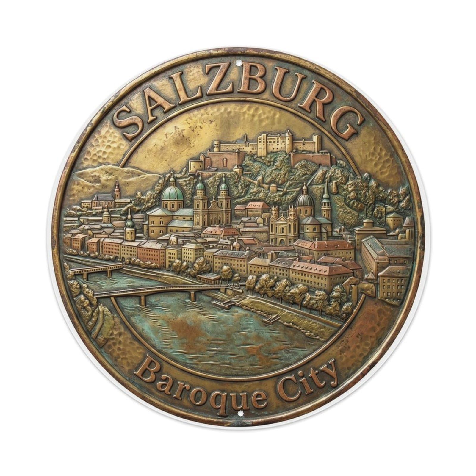 Vintage Travel Historic Town Austria Baroque Metal Tin Sign
