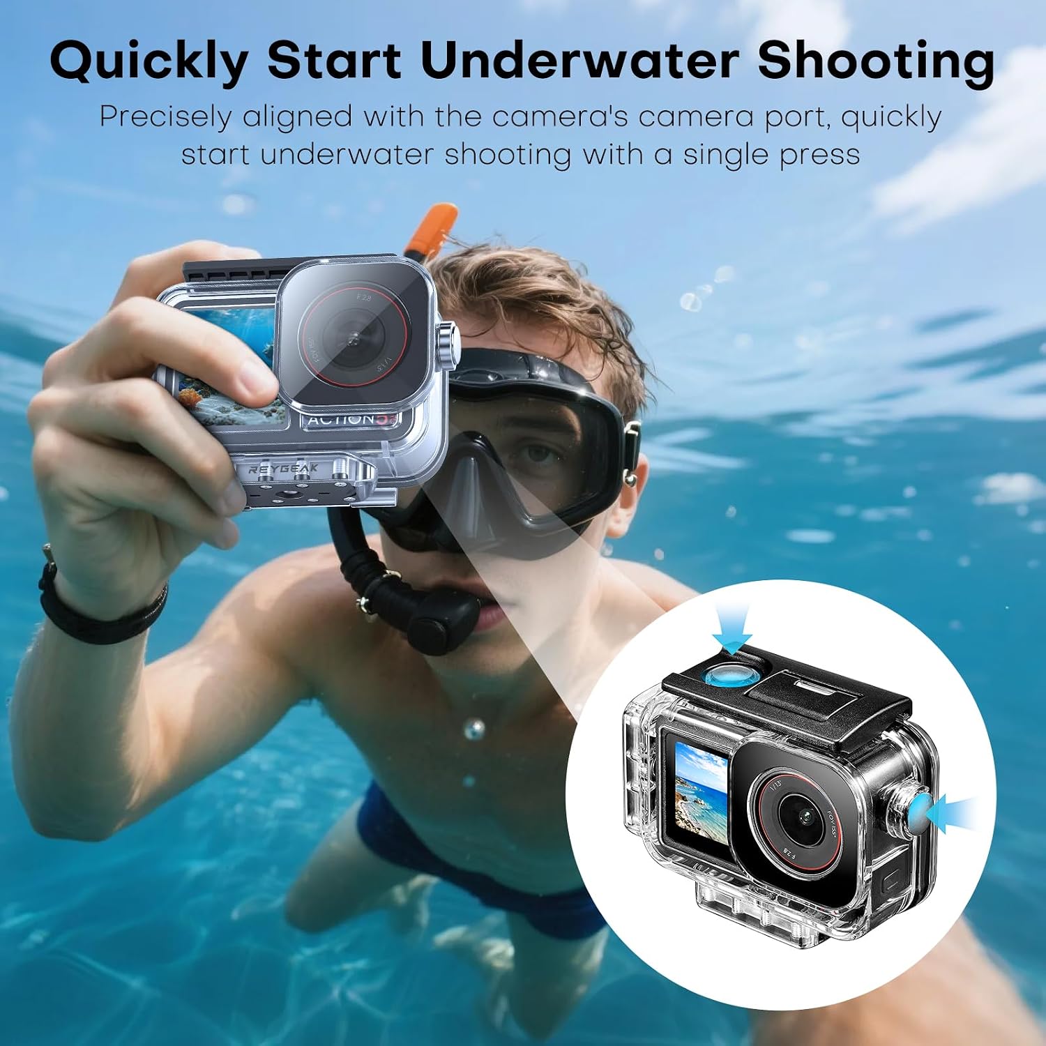 REYGEAK Waterproof Case for DJI Osmo Action 5Pro/4/3,164FT/50M Underwater Protective Housing Dive Kit,Diving Housing Cover Shell with Magnetic Quick Release Interface.