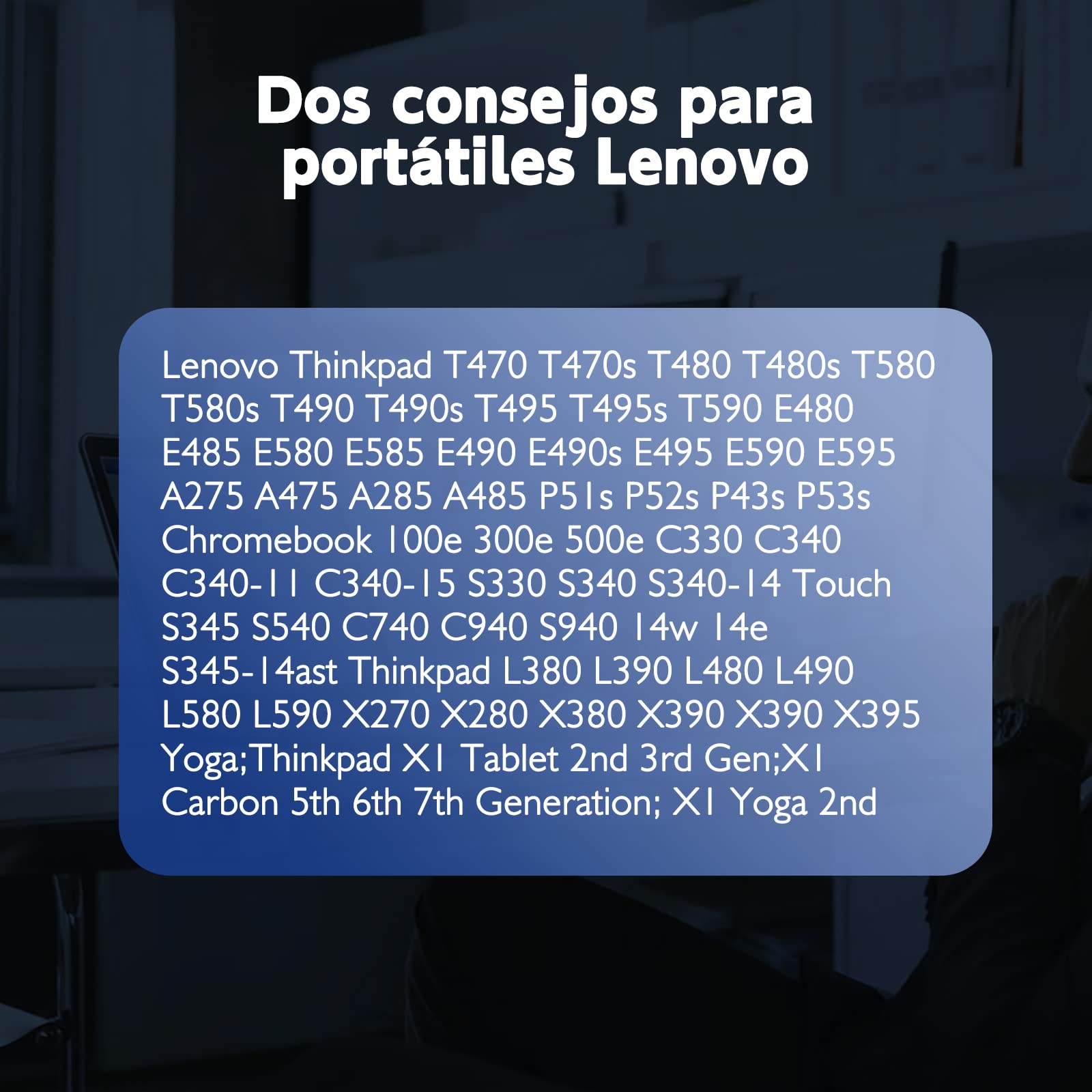 Cargador Portátil USB C 65W Compatible con Lenovo ThinkPad Yoga Series | ThinkPad X1 T480 T480s T580 T580s T490s E14 E15 E580 300e 100e C340 Yoga 730 910 C720 C730 C910 C940 13ikb C740 X1