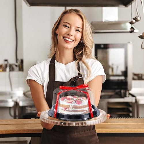 Miniatura 7 de Juexica Contenedor de plástico desechable de 6 pulgadas con tableros gruesos para tartas, portador de pasteles con tapa de cúpula transparente,