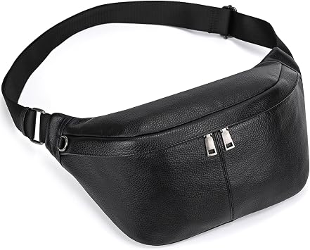 Leather Fanny Pack for Men Women, Multifunction Waist Belt Bag Hip Bum Bag for Travel Hiking Cycling Running