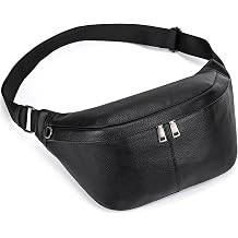 Leather Fanny Pack for Men Women, Multifunction Waist Belt Bag Hip Bum Bag for Travel Hiking Cycling Running