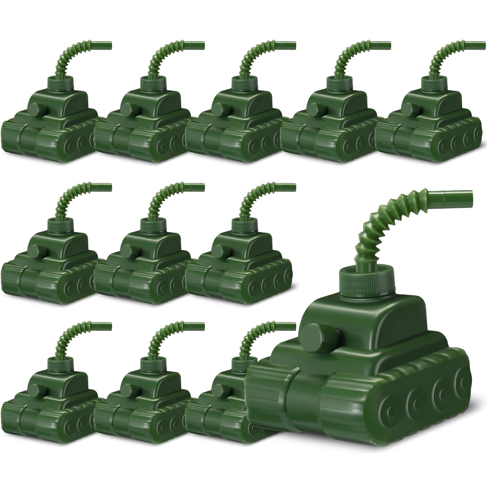 12 Sets Plastic Tank Cups with Lids and Straws, 10 oz, Army Camo Party Supplies for Boys Girls Military Birthday Party
