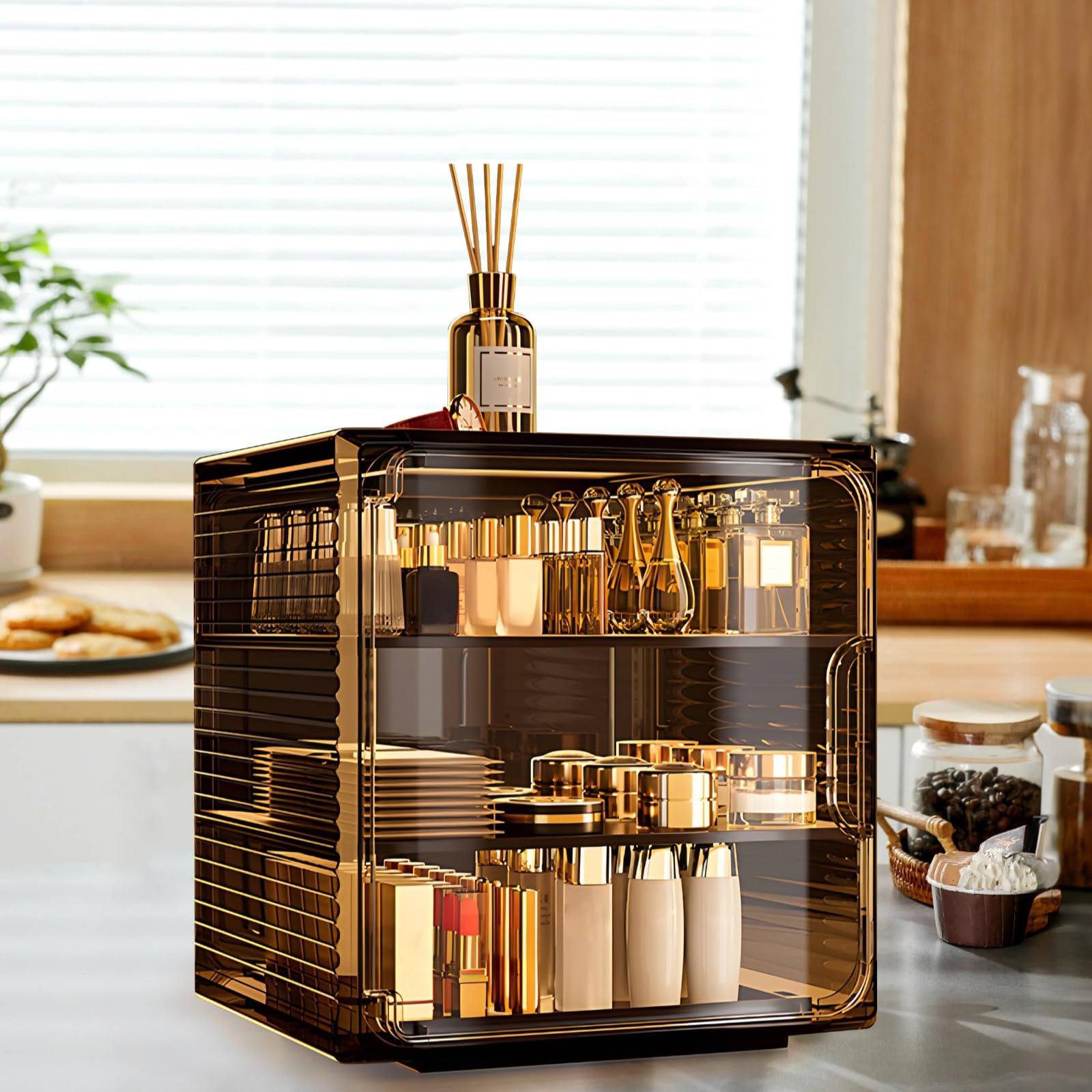 Porte-gobelets de bureau, empilable et résistant à la poussière, étagères réglables, panneaux transparents, esthétiques haut de gamme, pour vaisselle au bureau ou au salon