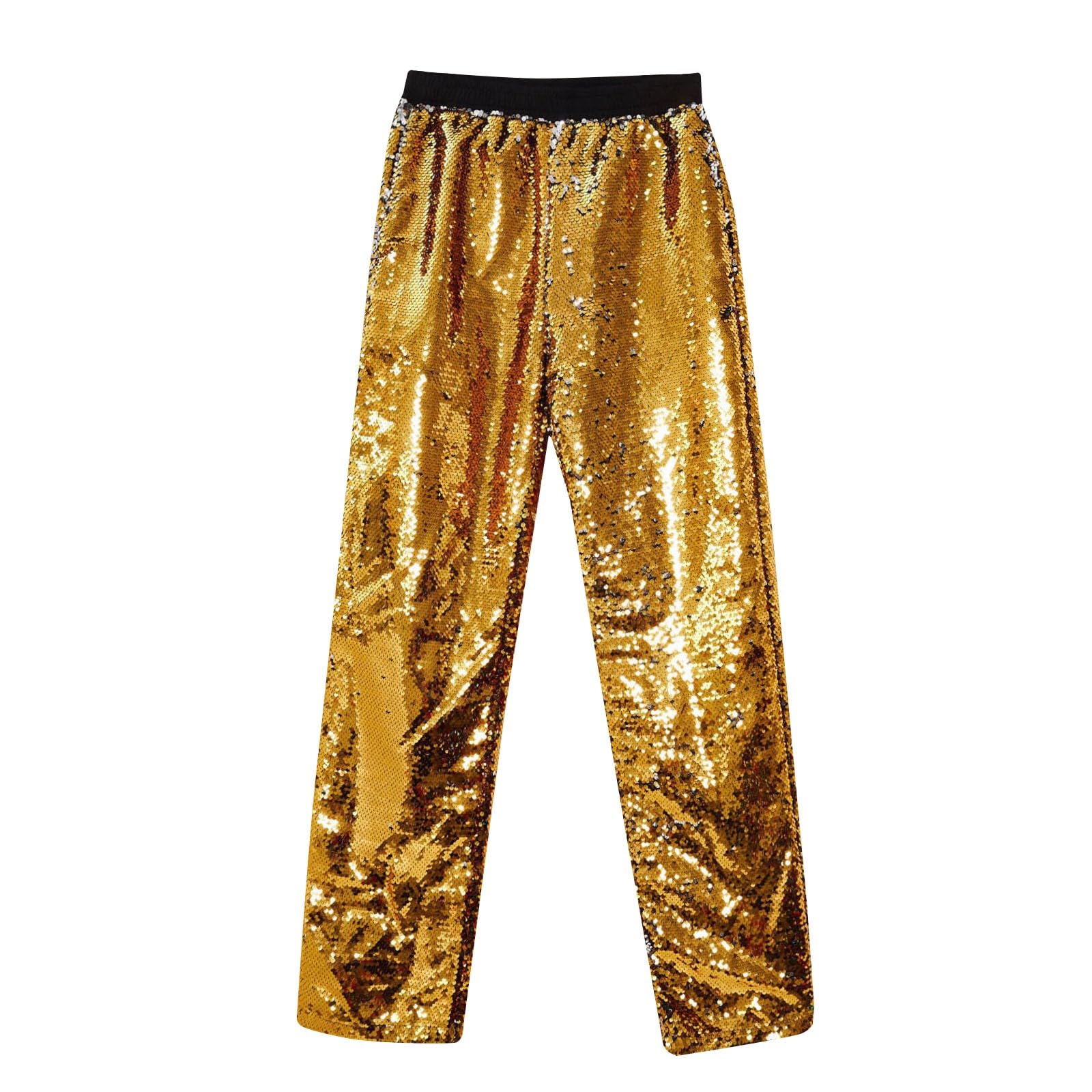 Pantalones de lentejuelas para hombre con purpurina, metálicos, largos, brillantes, de los años 70, traje de discoteca, cintura elástica, pantalones de ocio, actuaciones escénicas, pantalones
