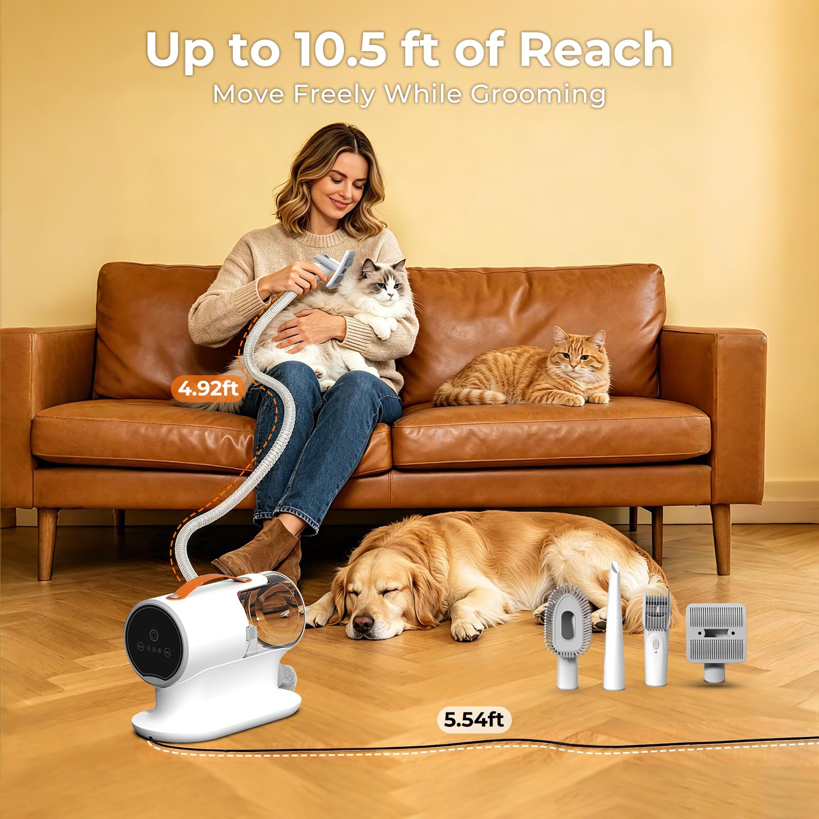 FIXR Kit de aseo para perros con aspiradora, cortadora eléctrica de succión de 12.000 Pa + 6 peines guía + cepillo para desprendimiento + herramientas de limpieza y grietas | Cubo de basura de 2 L |