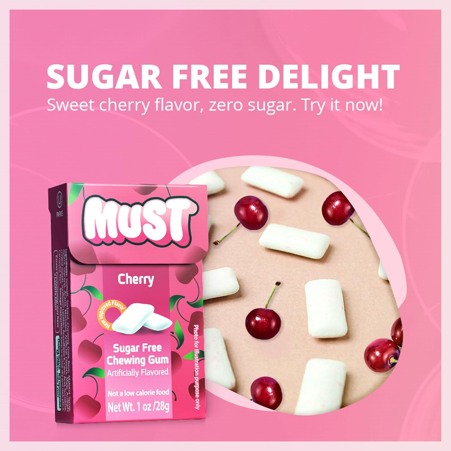 Elite Must Sugar Free Gum, Cherry Chewing Gum, 1oz (16 Pack) | Product of Israel | Kosher