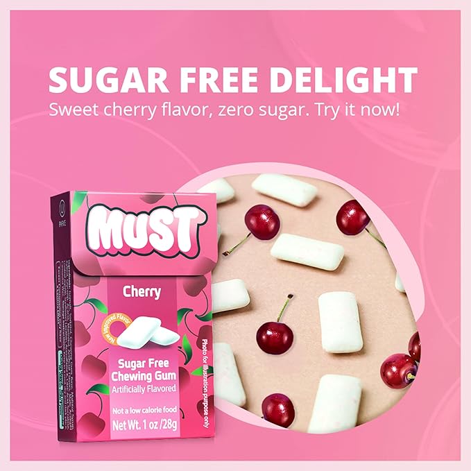 Elite Must Sugar Free Gum Chicle Cherry Sin Azúcar 1oz (16 Pack) miniatura 3