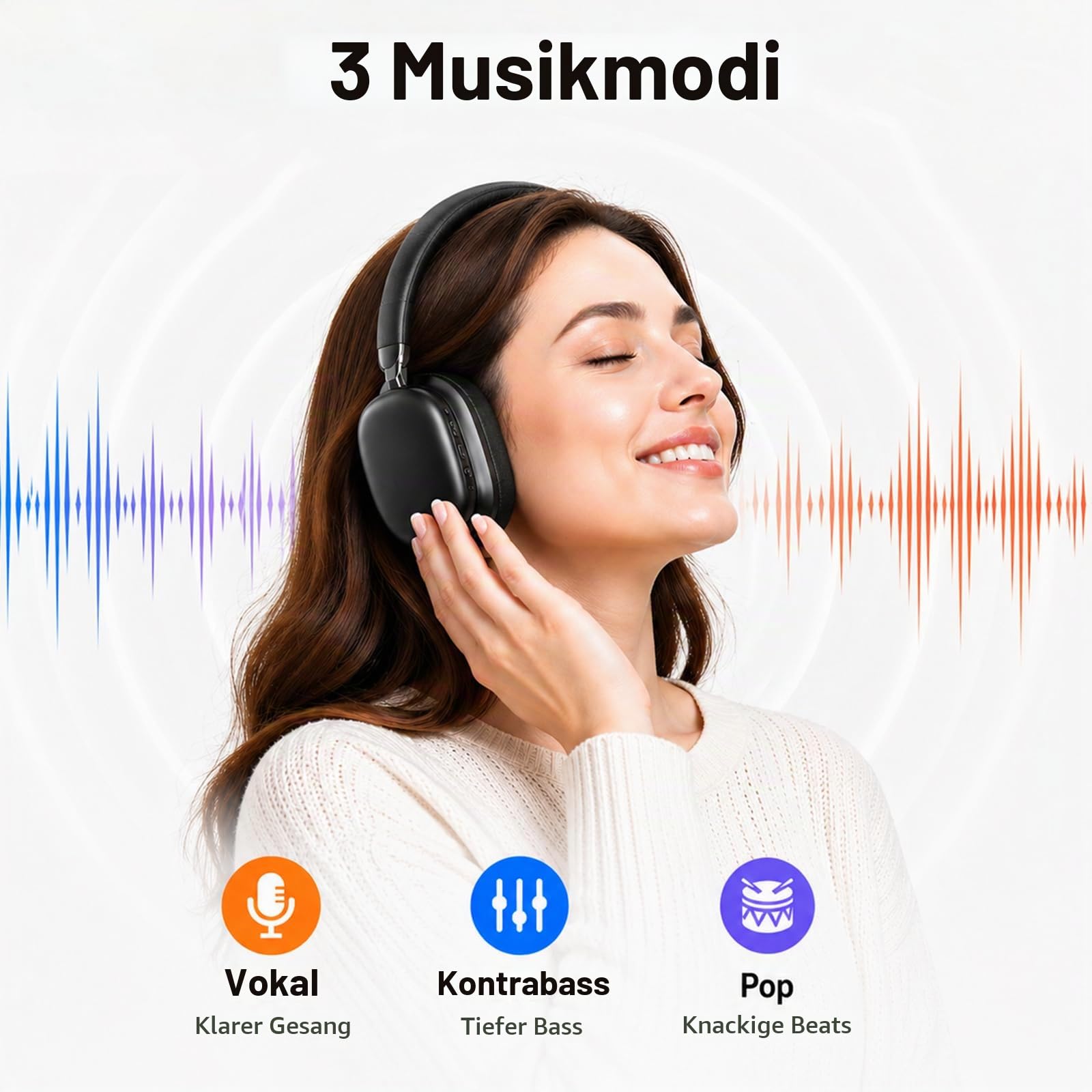 Over Ear Kopfhörer Bluetooth mit High-Resolution Audio, 100 Std. Akkulaufzeit, faltbare Bluetooth 5.4 Wireless Headphones, 3 EQ-Modi, eingebautem Mikrofon, Bluetooth Kopfhörer für Reisen, Büro, Handy