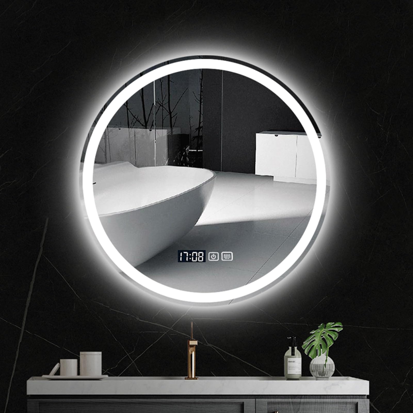 Miroir avec lumières LED YVYKFZD 3 couleurs d'éclairage réglables et verre anti-buée 70cm