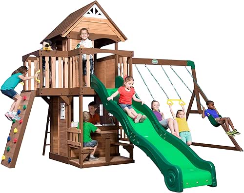 Backyard Discovery Mount Triumph Cedar Wood Swing Set with Wave