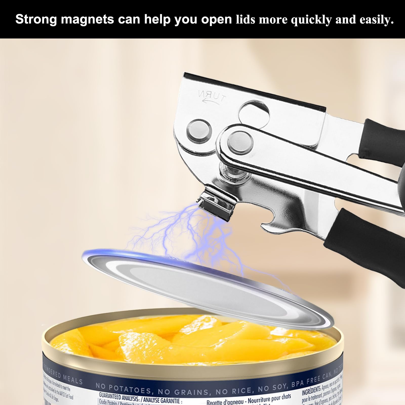 Abrelatas comercial  - Abrelatas manual profesional resistente, asas ergonómicas extendidas y diseño de borde liso, herramienta de mano sin esfuerzo para latas grandes, cocinas, personas 2